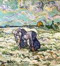 Two Peasant Women Digging in Field with Snow