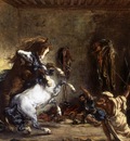 Eugene Delacroix Arab Horses Fighting In A Stable