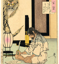 Akashi Gidayu writing his death poem before comitting Seppuku