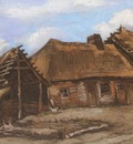 cottage with old barn and a woman bent, nuenen