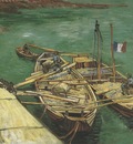 pier with men downloading the sand barge, arles
