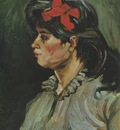 portrait of a woman with red ribbon, nuenen