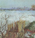 snow landscape with arles in the background, arles