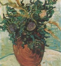 still life, vase with flower and thistles, auvers sur oise
