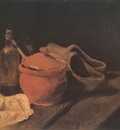 still life with crockery, bottle and clogs, nuenen