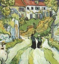 village street and stairs with figures in auvers, auvers sur oise