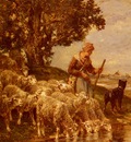 Jacque Charles Emile A Shepardess Watering Her Flock