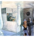 ls Larsson 1905 In Sundborn Church watercolor