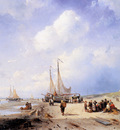 Leickert Charles Coastal scene with fisherfolk Sun