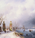 Leickert Charles Henri Joseph Belgian 1818 to 1907 A Sunlit Winter Lanscape O C 71 1 by 104 1cm