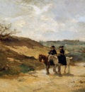 Akkeringa Johannes Horsemen in dune landscape Sun
