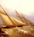 Beechey Captain Richard Brydges A Schooner And Cutter Yacht Rounding A Buoy