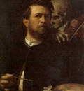 self portrait with death playing a fiddle