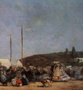 BOUDIN THE BEACH AT TROUVILLE, DETAIL, 1864, OIL ON CANVAS
