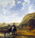 Cuyp Albert Riverlandscape with horsemen Sun