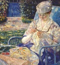 frieseke sewing in the garden c1915