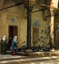 Gerome Jean Leon Harem Women Feeding Pigeons in a Courtyard