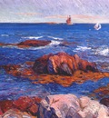glackens rocks and lighhouse c1908