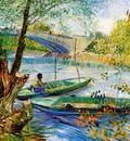Gogh van Vincent Fisher and boats at Pont de Clichy Sun