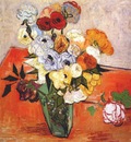 van gogh japanese vase with roses and anemones