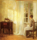 Holsoe Carl Vilhelm Danish 1863 to 1935 Waiting By The Window O C 73 by 66 7cm