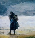 Homer Fisherwoman, prob 1882, Watercolor, 36 8x53 3 cm, Mr