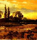 Hooper John Horace SunSet A Figure Feeding Geese In A Marsh