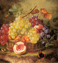 Kaercher Amalie A Still Life With Grapes Peaches And A Butterfly On A Mossy Bank