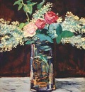 manet roses and white lilacs in vase 1882