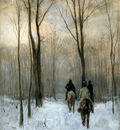 Mauve Anton Horsemen in the snow Sun