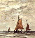 Mesdag Hendrik Willem Ships at sea Sun