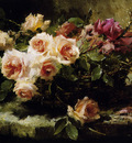 Mortelmans Frans Fresh roses in a basket on ledge Sun