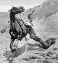 An ambushed guard dragged off by his mount Frederic Remington, 1889 sqs