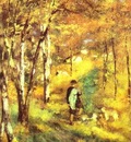 Pierre Auguste Renoir Young Man Walking with Dogs in Fontainebleau Forest