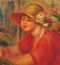 renoir woman in a hat with flowers