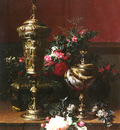 Robie Jean Baptiste Belgian 1821 to 1910 A Still Life With A German Cup, A Nautilus Cup, A Gobl