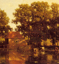 Roelofs Willem A Sunlit River Landscape With Cows Watering