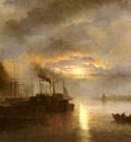 Rooseboom Nicolaas Johannes Vessels Before A Harbour Town By Moonlight