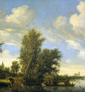 Ruysdael van Salomon Riverlandscape with ferry Sun