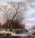 Schelfhout Andreas Scaters on frozen canal Sun