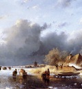 Schelfhout Andreas Scaters on river near farm Sun