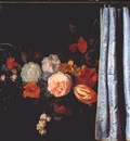 van der spelt flower still life with curtain