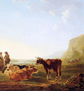 Strij van Jacob Landscape with resting cows Sun