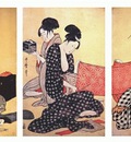 utamaro women making dresses 1 triptych mid 1790s