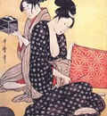 utamaro women making dresses 3 center panel