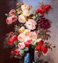 Viard Georges A Still Life With Roses And Peonies In A Blue Vase