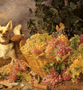 Waldmuller Ferdinand Georg A Dog By A basket Of Grapes In A Landscape