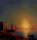 Aivazoffski Ivan Konstantinovich Figures In A Coastal Landscape At Sunset