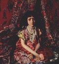vrubel girl against a persian carpet background