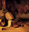 Teniers David An Interior Scene With Pots Barrels Baskets Onions And Cabbages